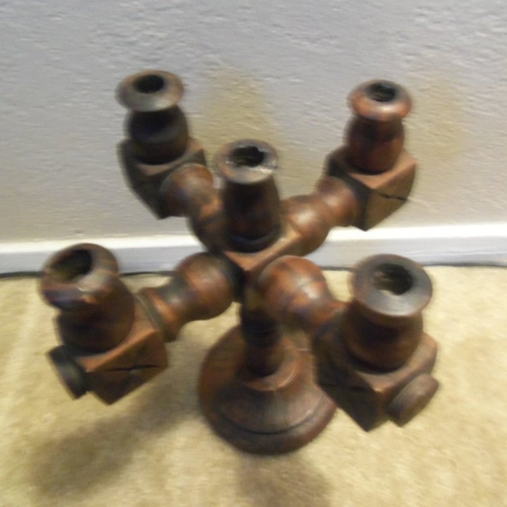 🏷 Vintage Spanish 4-Arm Carved Wood Candelabra - Picture 4 of 10